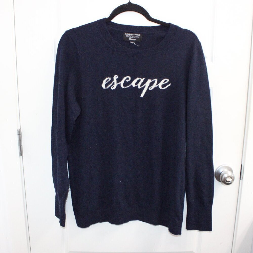 Banana Republic Navy Crewneck Sweater with 'escape' Script